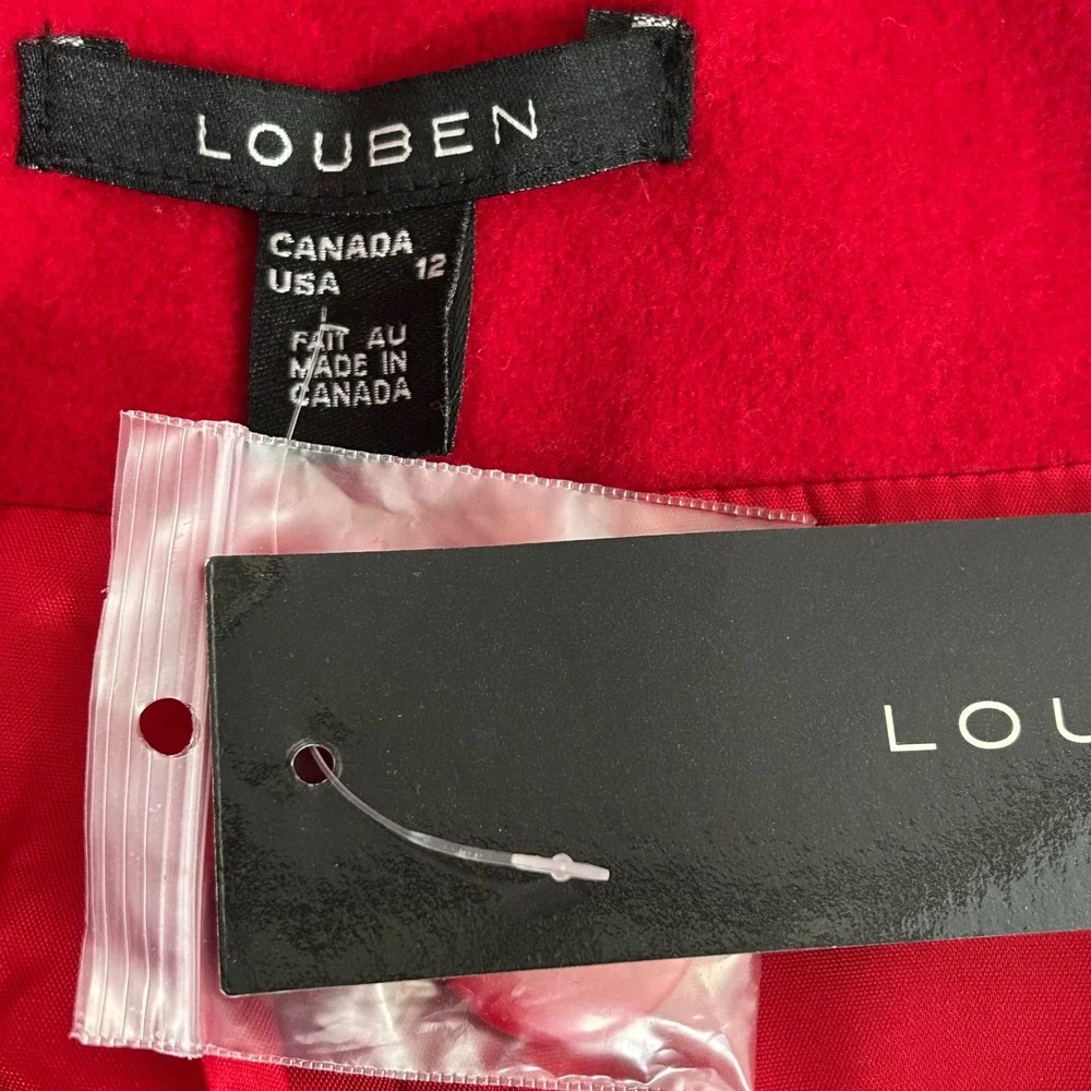 Louben Red Wool Cashmere Blend Button Front‎ Blazer Jacket Pea Coat Size 12